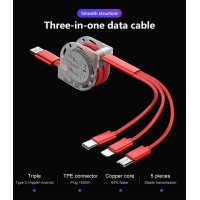 USB Fast Charge 3 In 1 Retractable Usb Cable 2. 4A 3-in-1 All In One Multi Charging Data Phone Cable 3in1