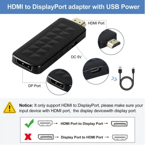 HDMI to DisplayPort Adapter 4K@60Hz, Active HDMI Male to DP Female Converter (Not Bidirectional) HDMI to Display Port for Monitor, PC Graphics Card, Laptop, Mac-2
