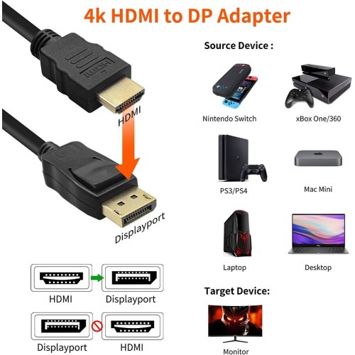 HDMI to DisplayPort Adapter 4K@60Hz, Active HDMI Male to DP Female Converter (Not Bidirectional) HDMI to Display Port for Monitor, PC Graphics Card, Laptop, Mac-4