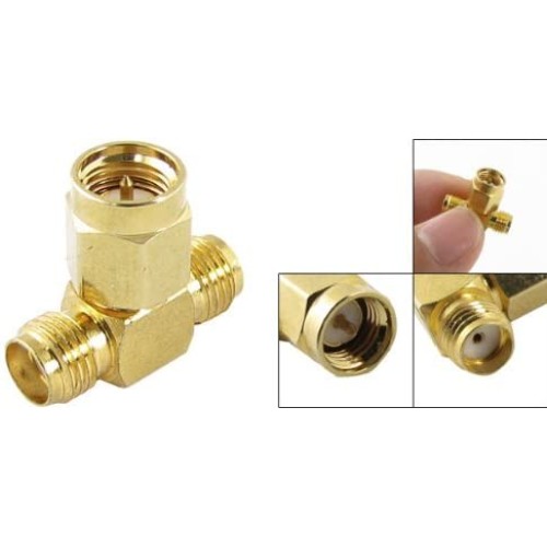 SMA 3-way SMA Male to 2 Female Adapter Connector Splitter T Type Three way Antenna Converter for Wireless LAN Devices Coaxial Cable FPV Radio-1