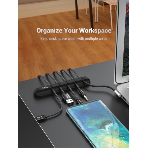 TOPK Cable Organizer 5 clips Silicone USB Cable Winder Desktop Tidy Management Clips Cable Holder for Mouse Headphone and Vehicle Mount Wire Organizer-2