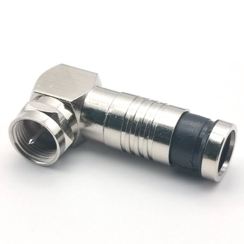 F Type Right Angle Water-resistant Male Compression F Connector RG6 Brass Cable Snap in Plug CATV Satellite Receiver Coaxial Coax CCTV Adapter LNB Dialog