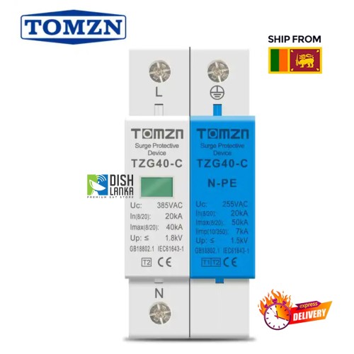 TOMZN AC SPD 50KA T1 T2 385V 255V House Surge Protector AC Surge Protective Device lightning arrester (TZG40-C) 1P+NPE 