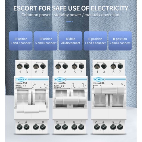 TOMZN 2P 63A CHANGE OVER SWITCH (MTS) Manual Transfer Isolating Switch TO219G-1