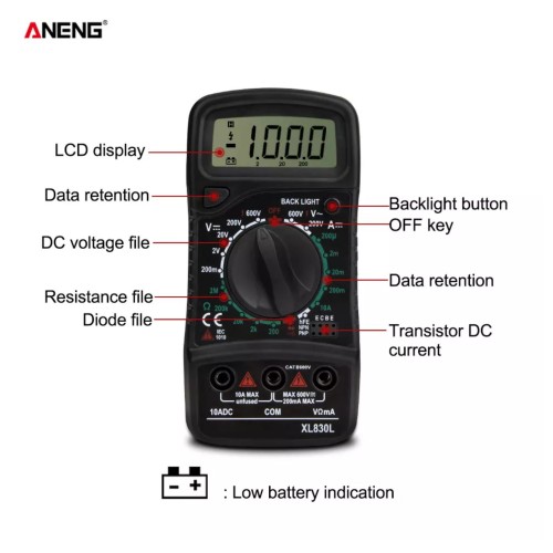 Multimeter Digital LCD Multimeter Voltmeter Ammeter AC DC OHM Volt Tester Test Current XL830L-5