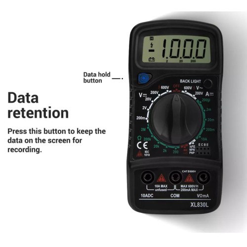 Multimeter Digital LCD Multimeter Voltmeter Ammeter AC DC OHM Volt Tester Test Current XL830L-6
