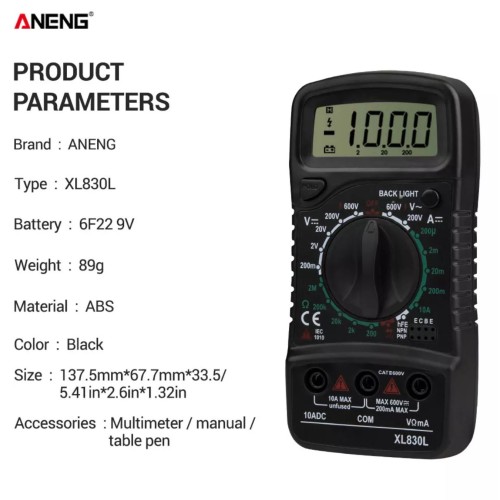 Multimeter Digital LCD Multimeter Voltmeter Ammeter AC DC OHM Volt Tester Test Current XL830L-7