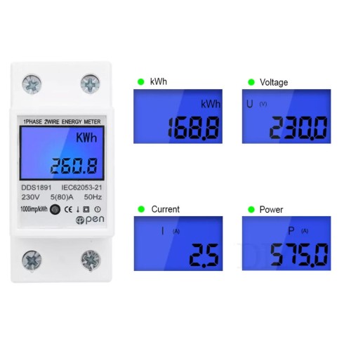 Energy Meter Digital Backlight Single Phase Power Consumption Meter Wattmeter Din Rail Electric AC 220V 80A