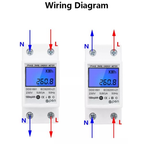 Energy Meter Digital Backlight Single Phase Power Consumption Meter Wattmeter Din Rail Electric AC 220V 80A-1
