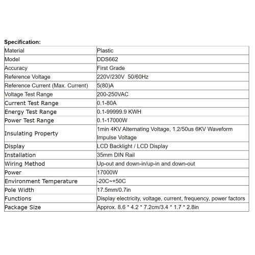 Energy Meter Digital Backlight Single Phase Power Consumption Meter Wattmeter Din Rail Electric AC 220V 80A-2
