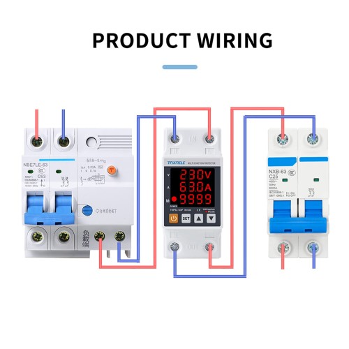 63A 230V 3 IN1 Display Din rail adjustable over under voltage surge protector relay over current protect Kwh Power WATT Hours.-2