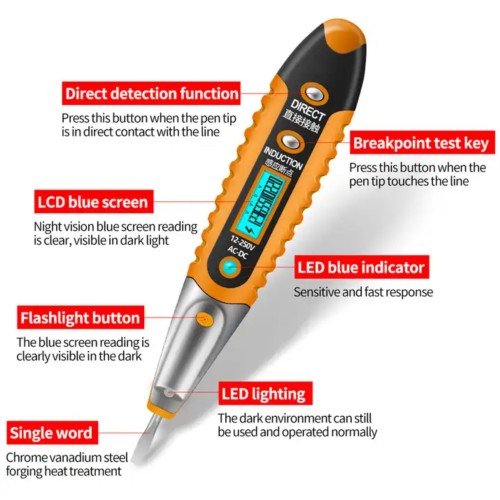Tester Digital AC/DC Voltage Tester Pen Digital Voltage Detector Tool LED Display Test Pen 12-220V Home Tool with Light(with Light)-2