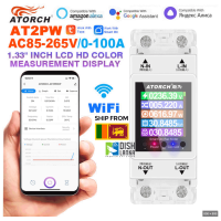 Atorch Energy Meter Smart Switch Digital Volt Amp Kwh Frequency Factor Meter Remote Control AT2PW 100A Tuya WiFi Din Rail AC 220V 110V 