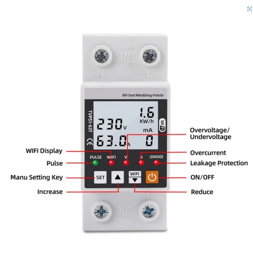 WIFI Smart Switch Trip Switch Smart Life Energy Meter Kwh Metering Circuit Breaker Timer with Voltage Current and Leakage Protection 1P+N 63A-3